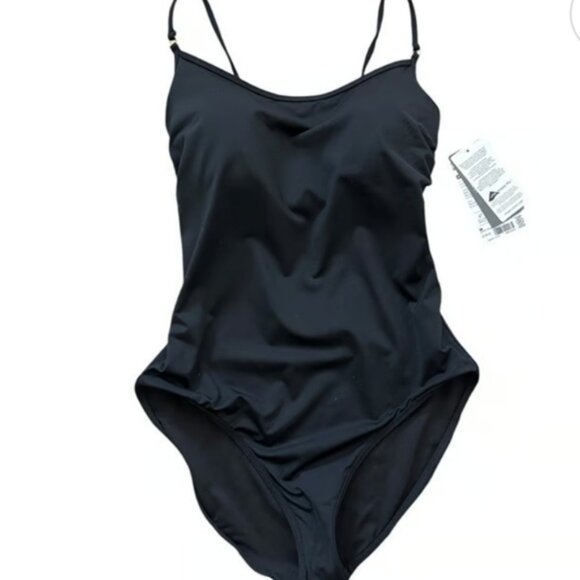 Athleta Black Skinny Strap Ring One-Piece Swimsuit Large Tall - Picture 3 of 7